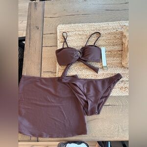 NWT House of Harlow Brown Ribbed Bikini Set and Cover Up (3 piece set), Medium